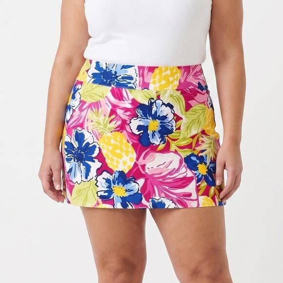 Rafaella Pants - Rafaella Womens XXL Colorful Floral Pineapples Skort Shorts Under Pull On